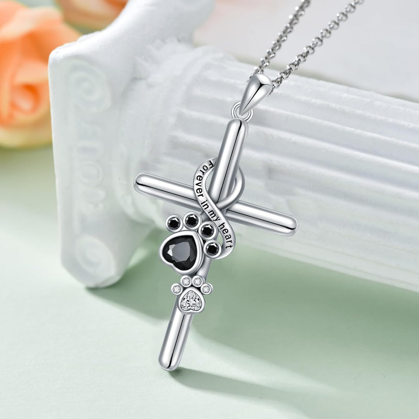 Matilda | Sterling Silver 925 Paw and Cross Pendant Necklace