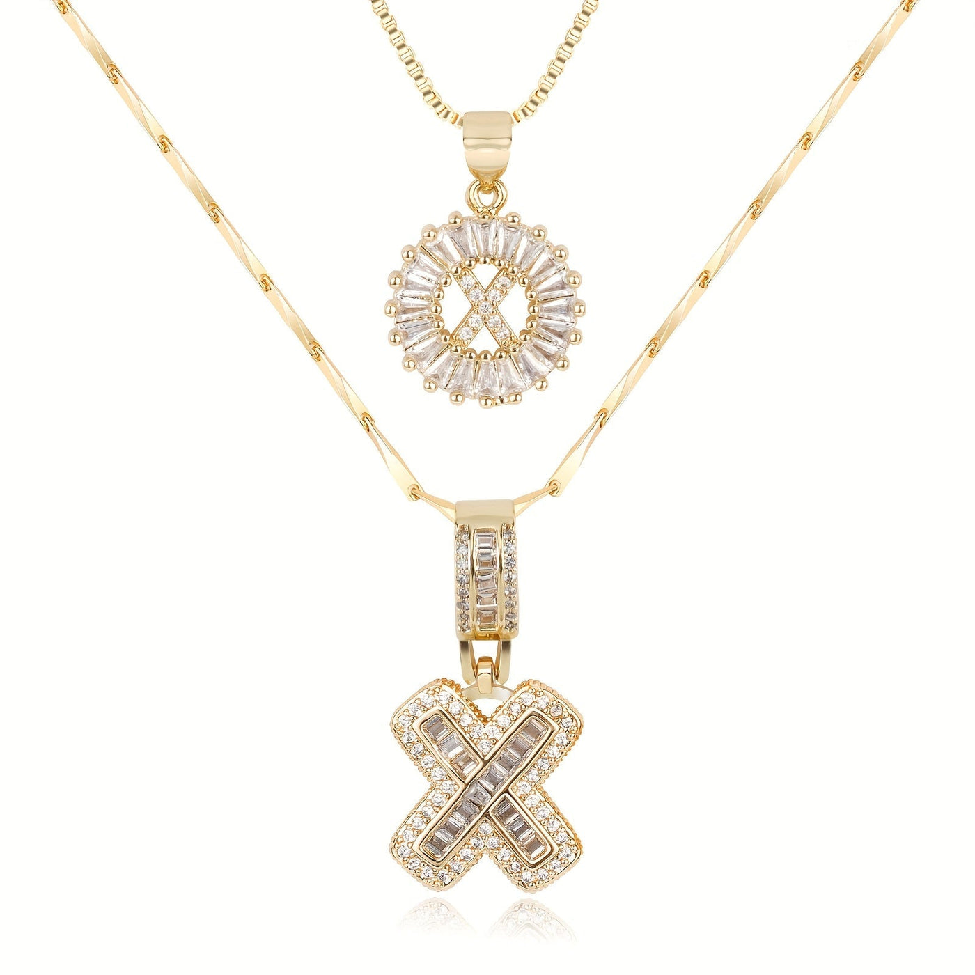 Pair of 14k Gold Initial Necklaces Adorned with Diamonds
