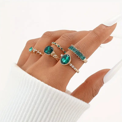 Zarina Elegant Emerald and Gold Ring Collection