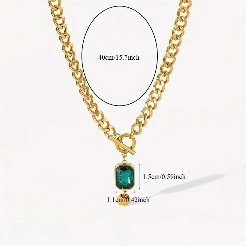 Bold Emerald Gold Pendant Necklace with Chunky Chain