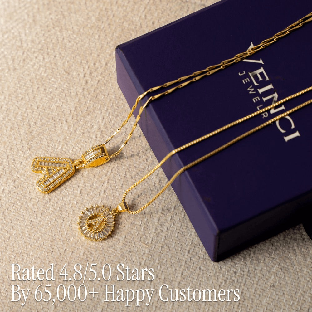 Pair of 14k Gold Initial Necklaces Adorned with Diamonds