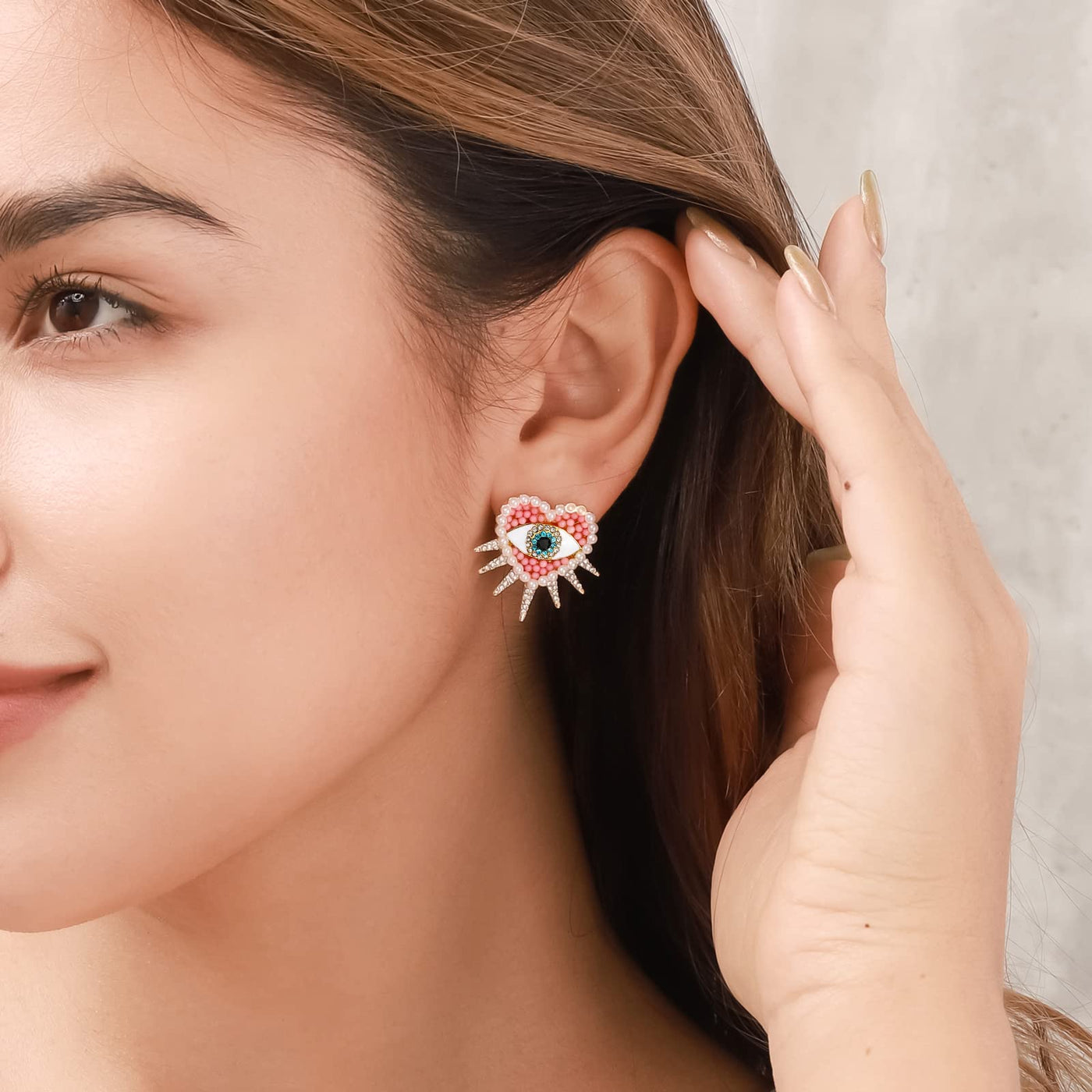 Heart-Shaped Sun and Diamond Evil Eye Earrings