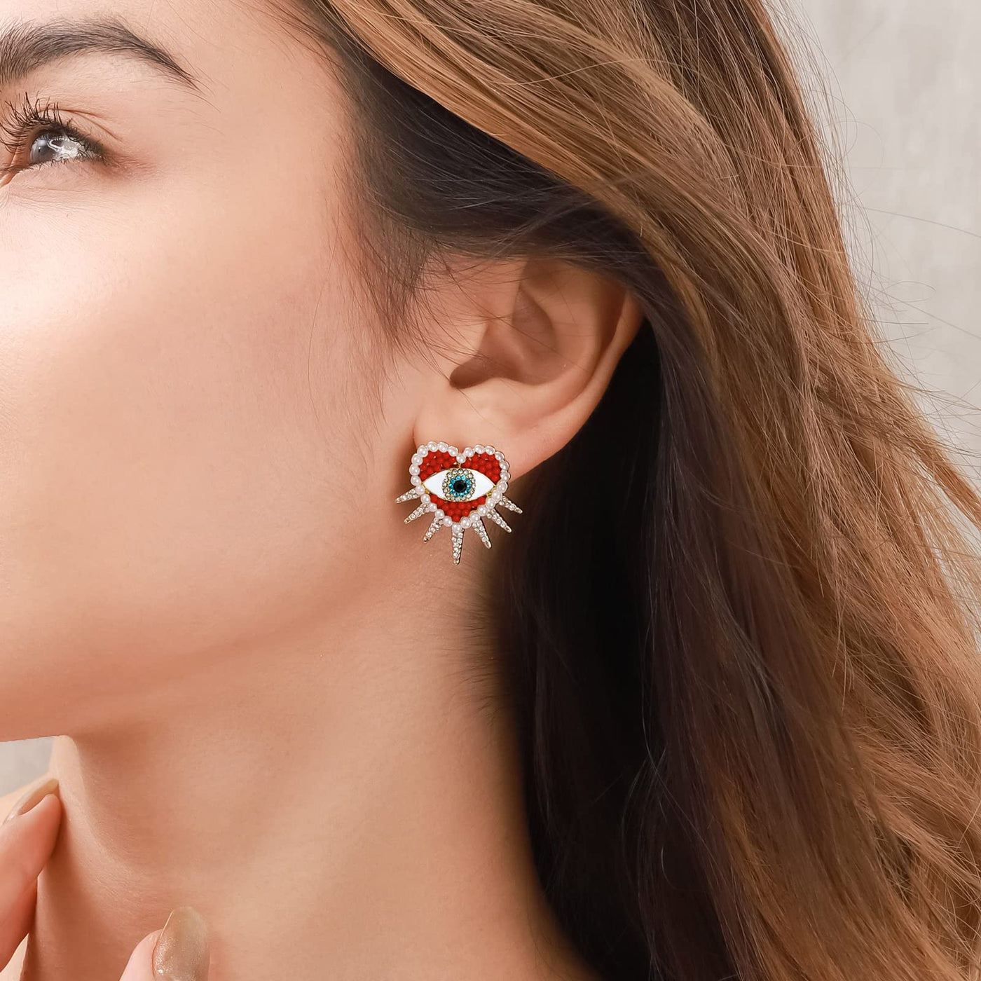 Heart-Shaped Diamond Evil Eye Earrings