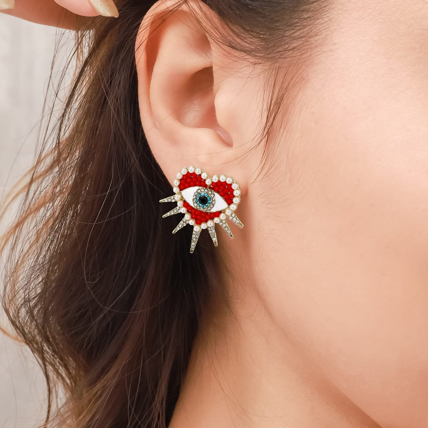 Heart-Shaped Sun and Diamond Evil Eye Earrings