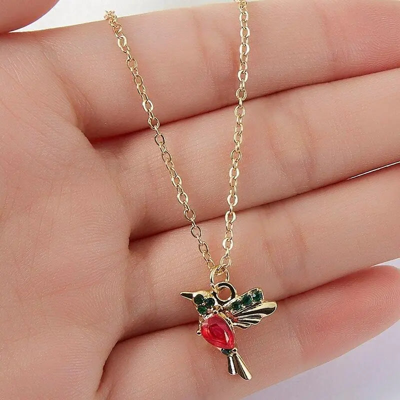 Enamel Hummingbird Necklace adorned with Zirconium Dioxide