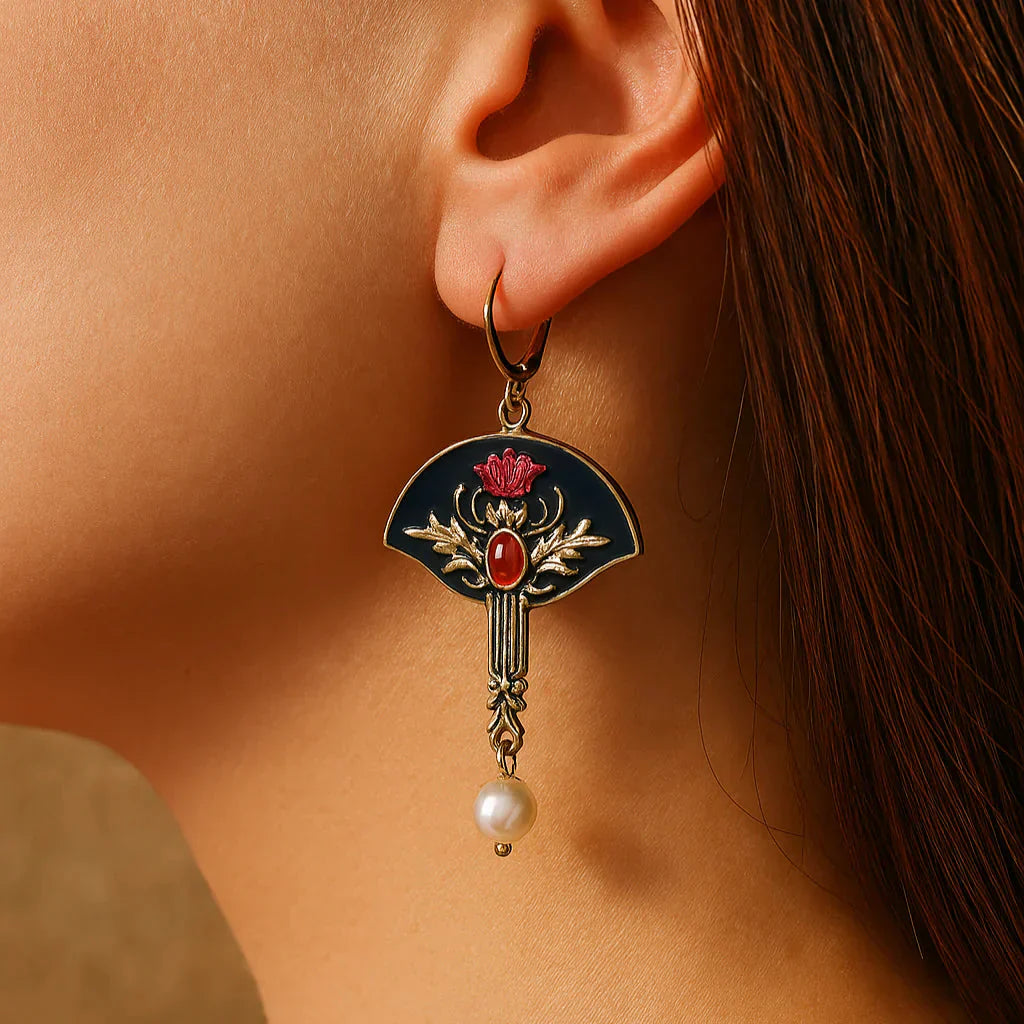 Retro Red Pearl Earrings