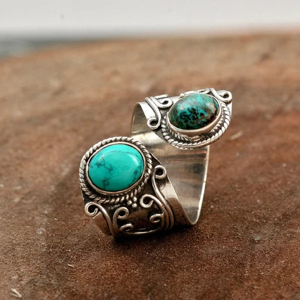 Adjustable Double Turquoise Halo Ring