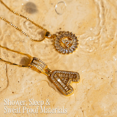 Pair of 14k Gold Initial Necklaces Adorned with Diamonds