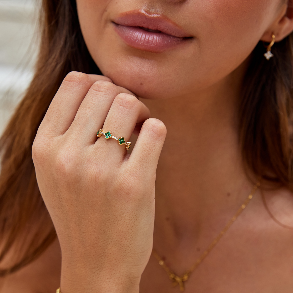 Four-Leaf Clover Crystal Ring of Luck