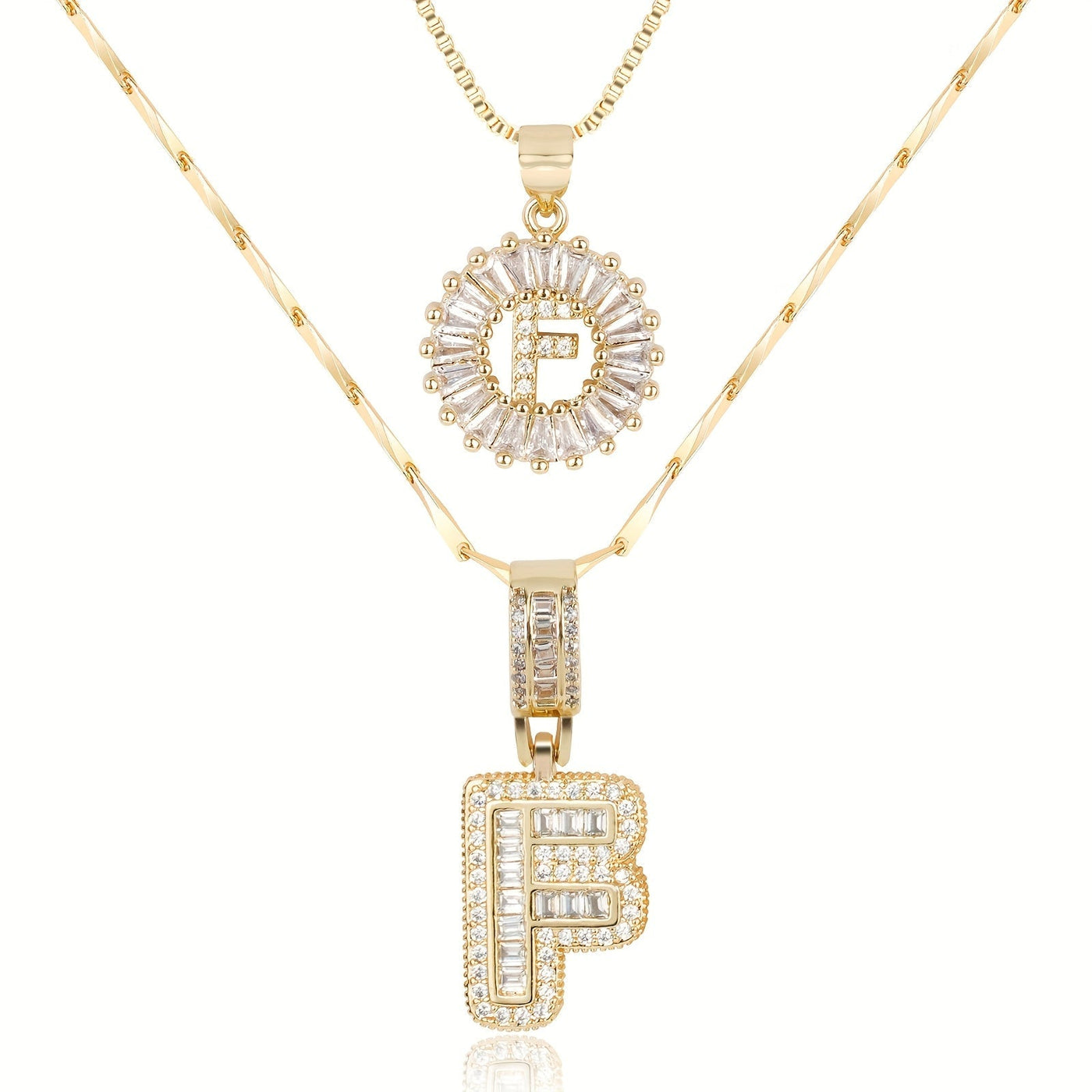 Pair of 14k Gold Initial Necklaces Adorned with Diamonds
