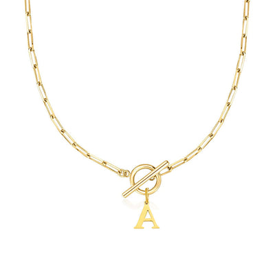 Circle Lock Clasp Necklace Featuring Paperclip Initial Charm