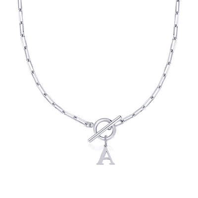 Circle Lock Clasp Necklace Featuring Paperclip Initial Charm