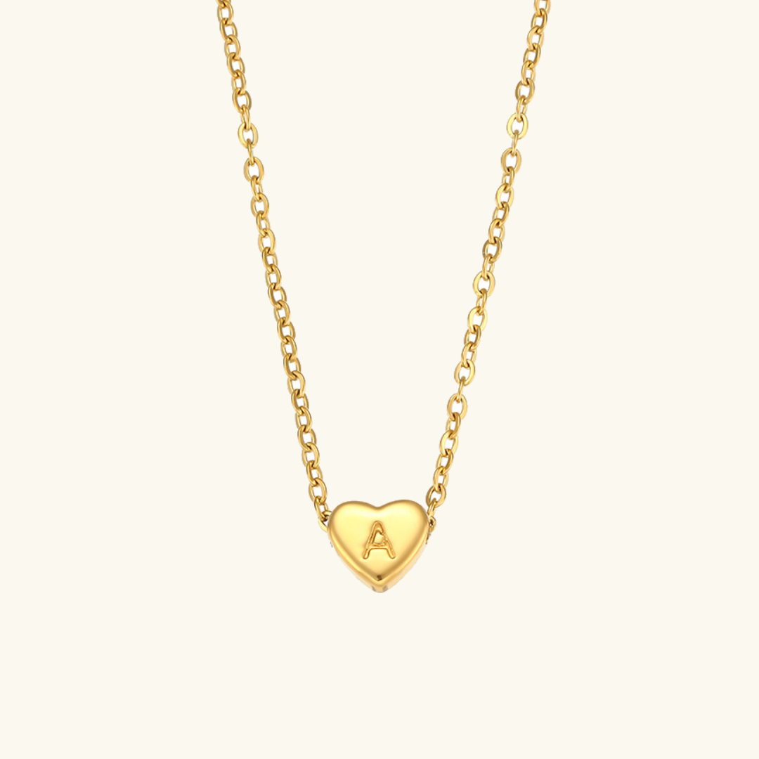 18k Gold Heart Initial Necklace