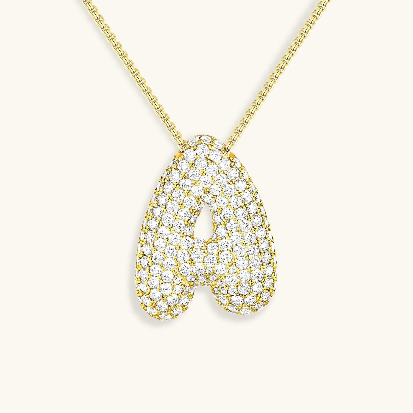 18k Gold Bubble Name Necklace with Diamond Accent