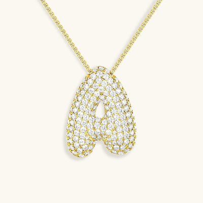 18k Gold Bubble Name Necklace with Diamond Accent