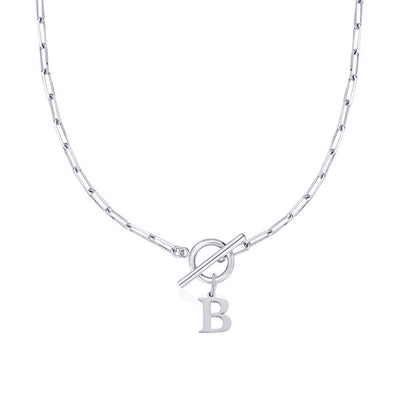 Circle Lock Clasp Necklace Featuring Paperclip Initial Charm