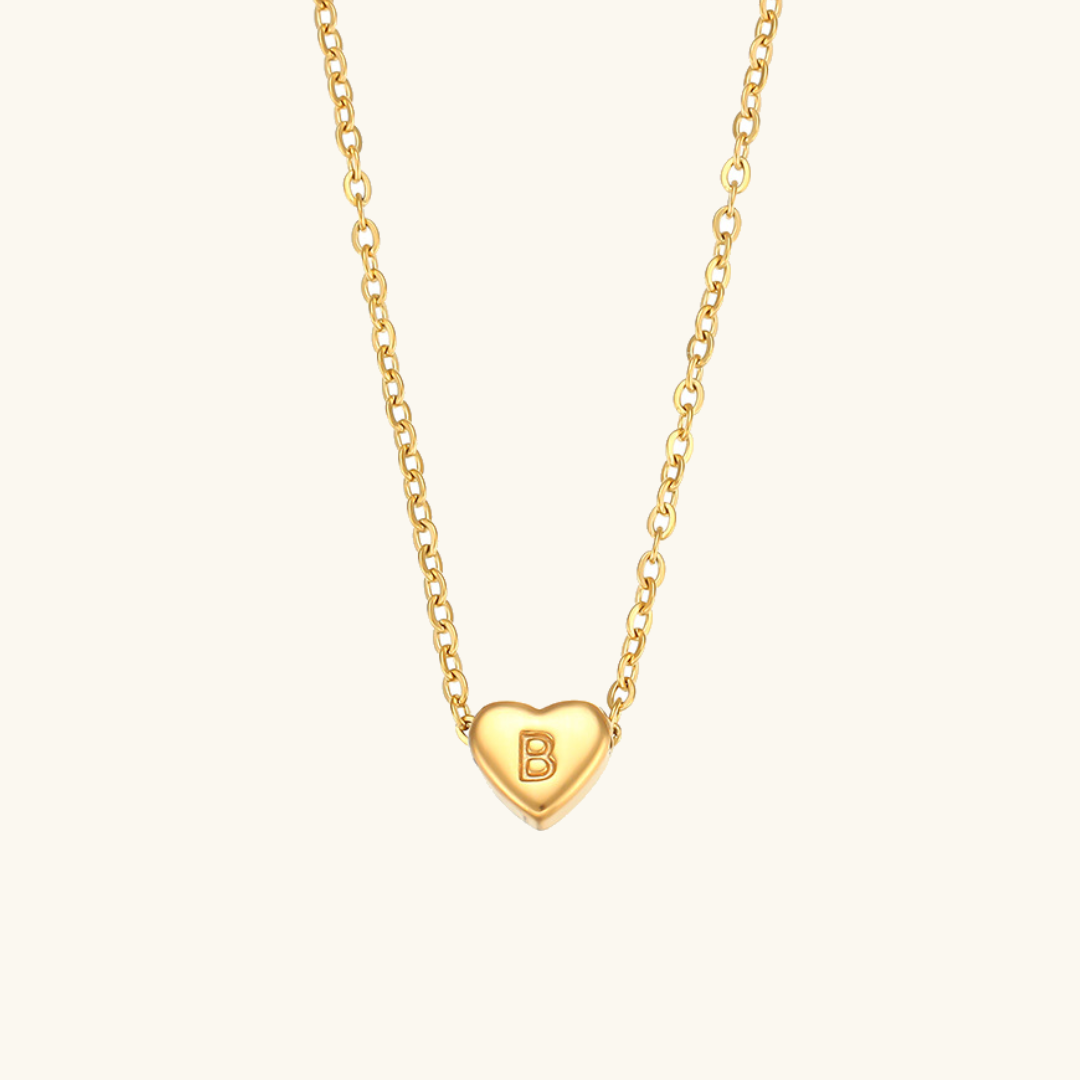 18k Gold Heart Initial Necklace
