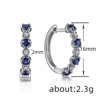 Circle Earrings with Blue Crystal Cubic Zirconia