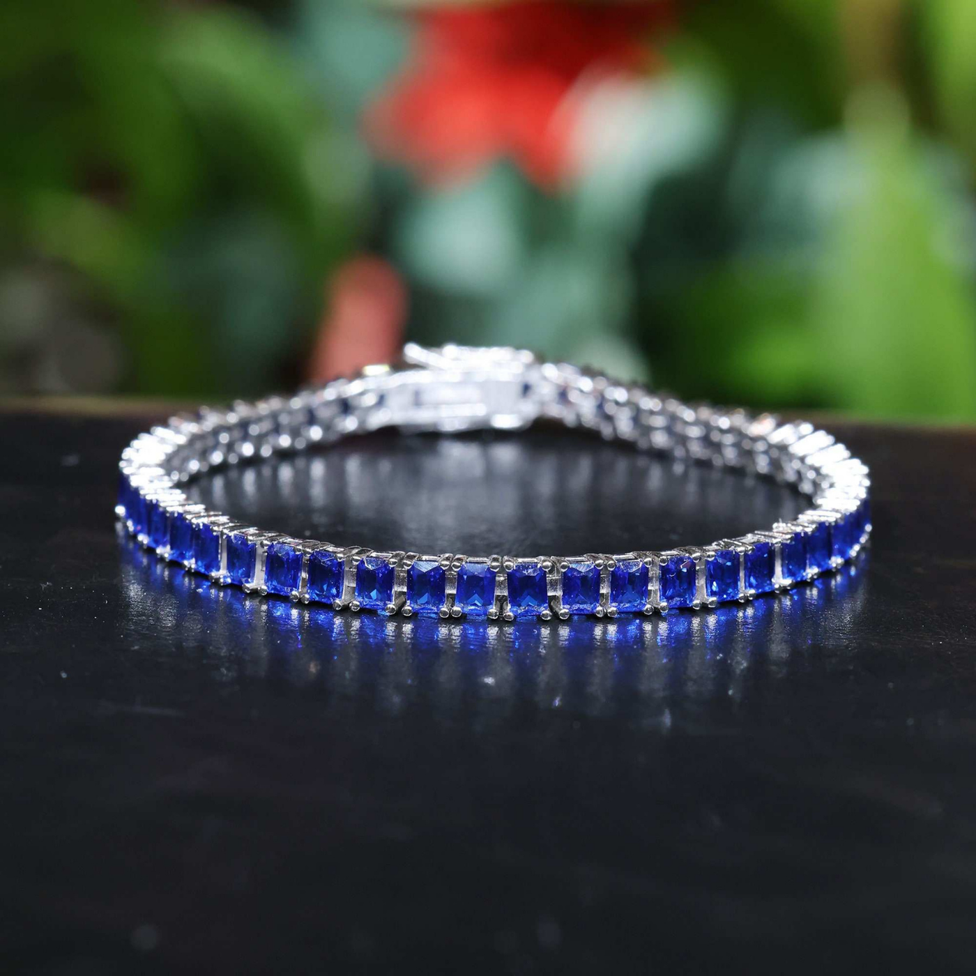 Blue Sapphire Tennis Bangle Bracelet
