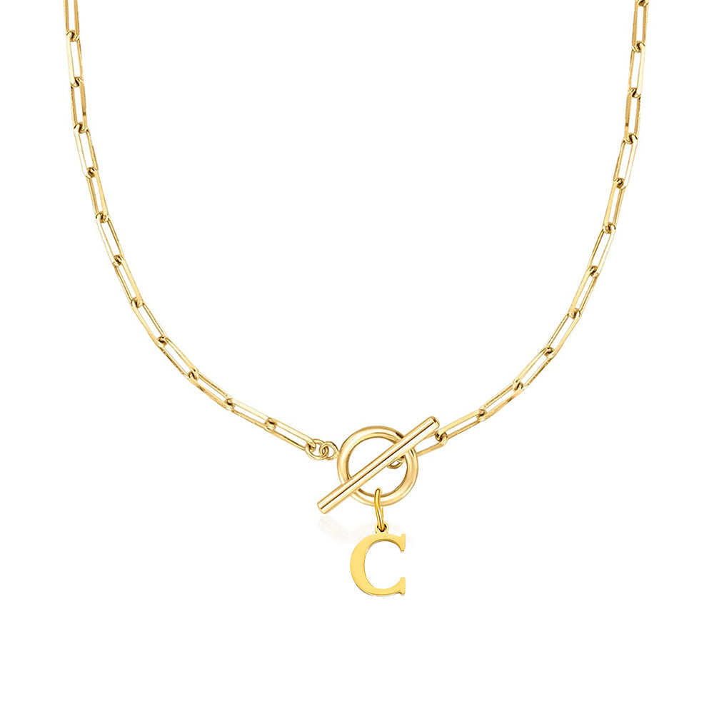 Circle Lock Clasp Necklace Featuring Paperclip Initial Charm