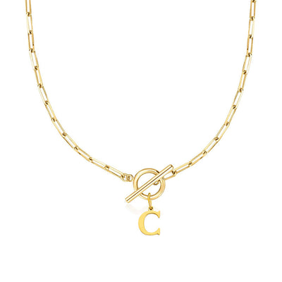 Circle Lock Clasp Necklace Featuring Paperclip Initial Charm