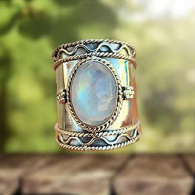 Bohemian Wide Band Ring with Moonstone