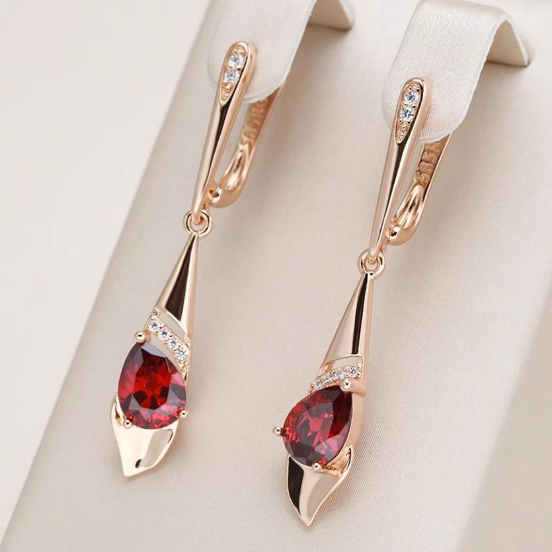 Magnolia | Stunning Gold and Red Crystal Earrings