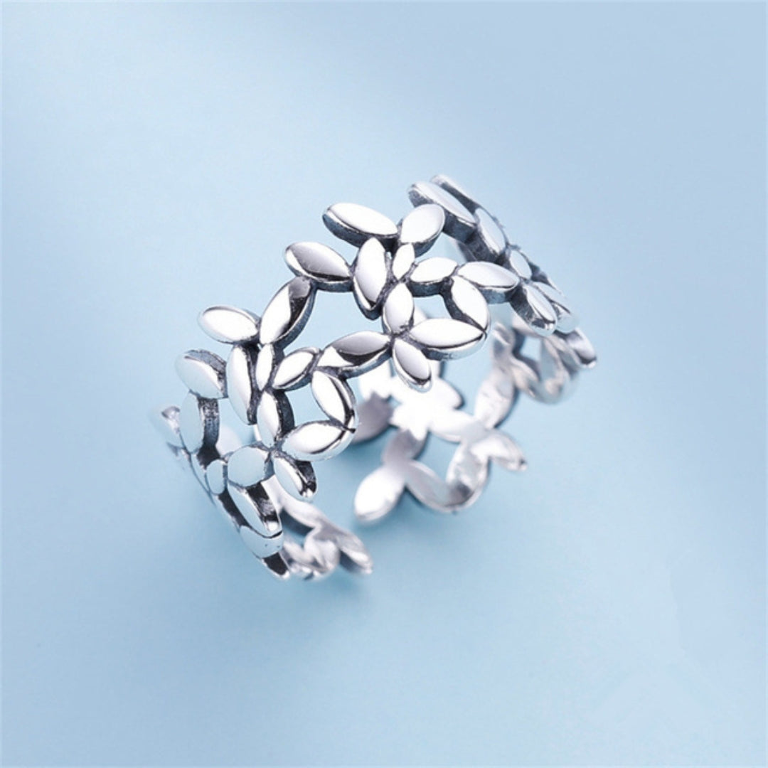Adjustable Silver Leaf Design Ring