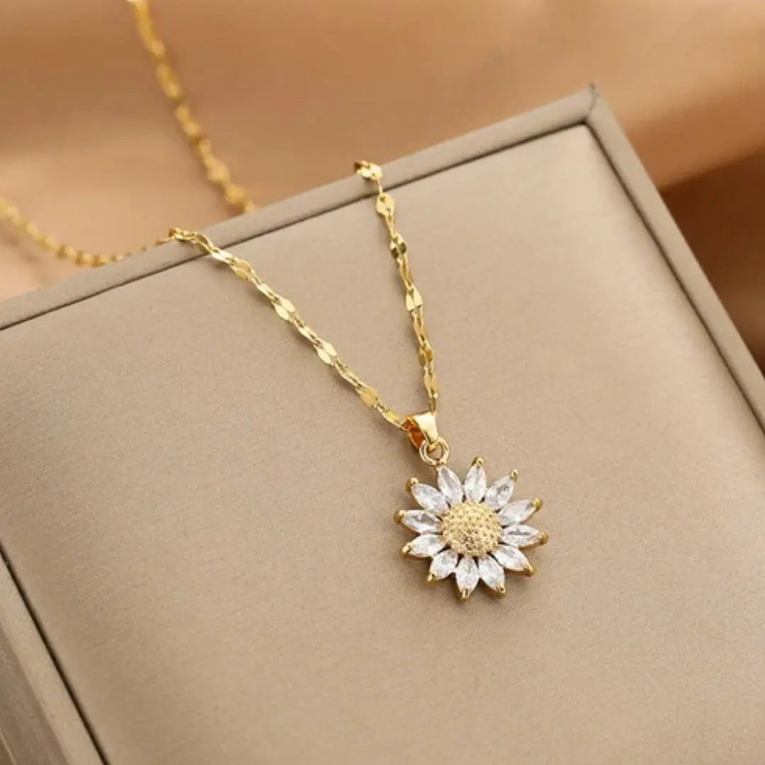 Crystal-Embellished Gold Sunflower Necklace