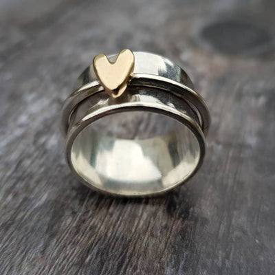 Mely - Golden Heart Silver Ring