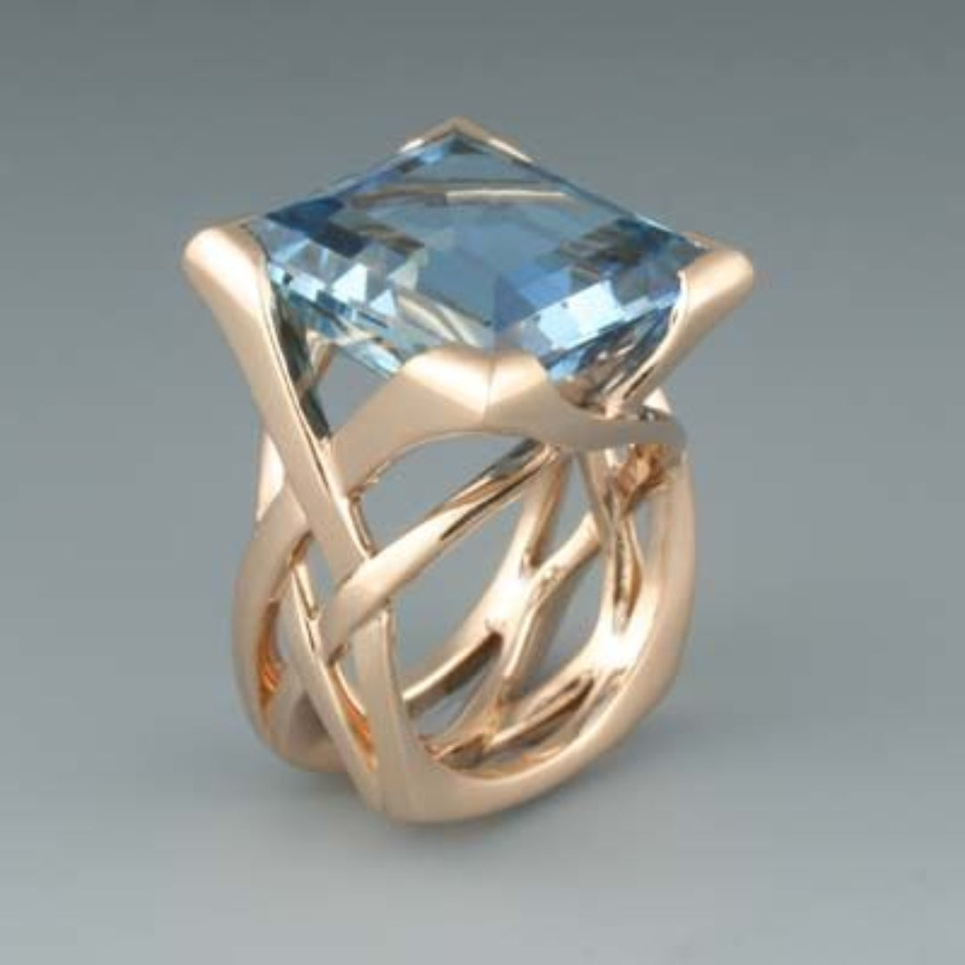 Classic Rose Gold Ring with Blue Zirconia