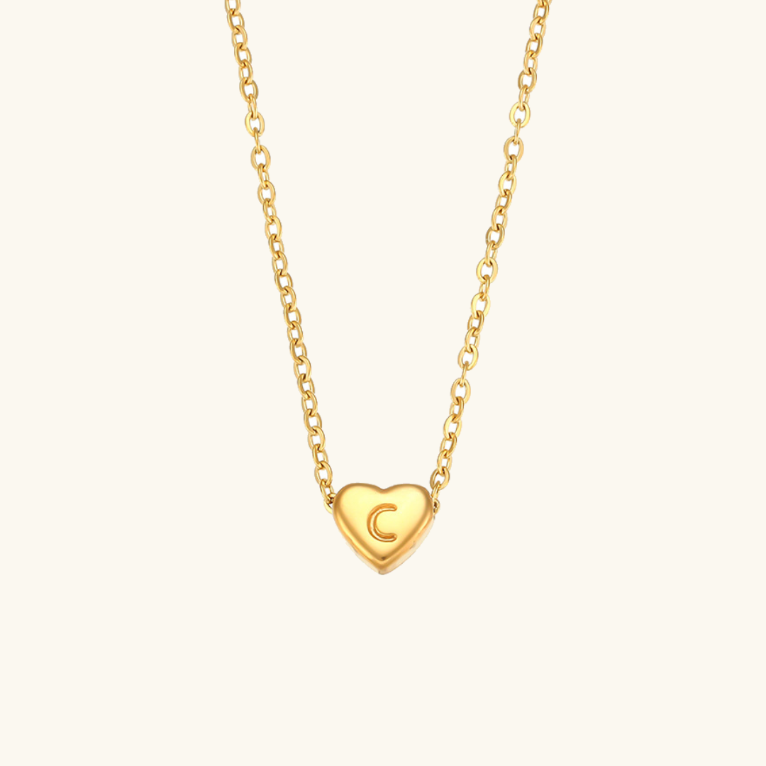 18k Gold Heart Initial Necklace