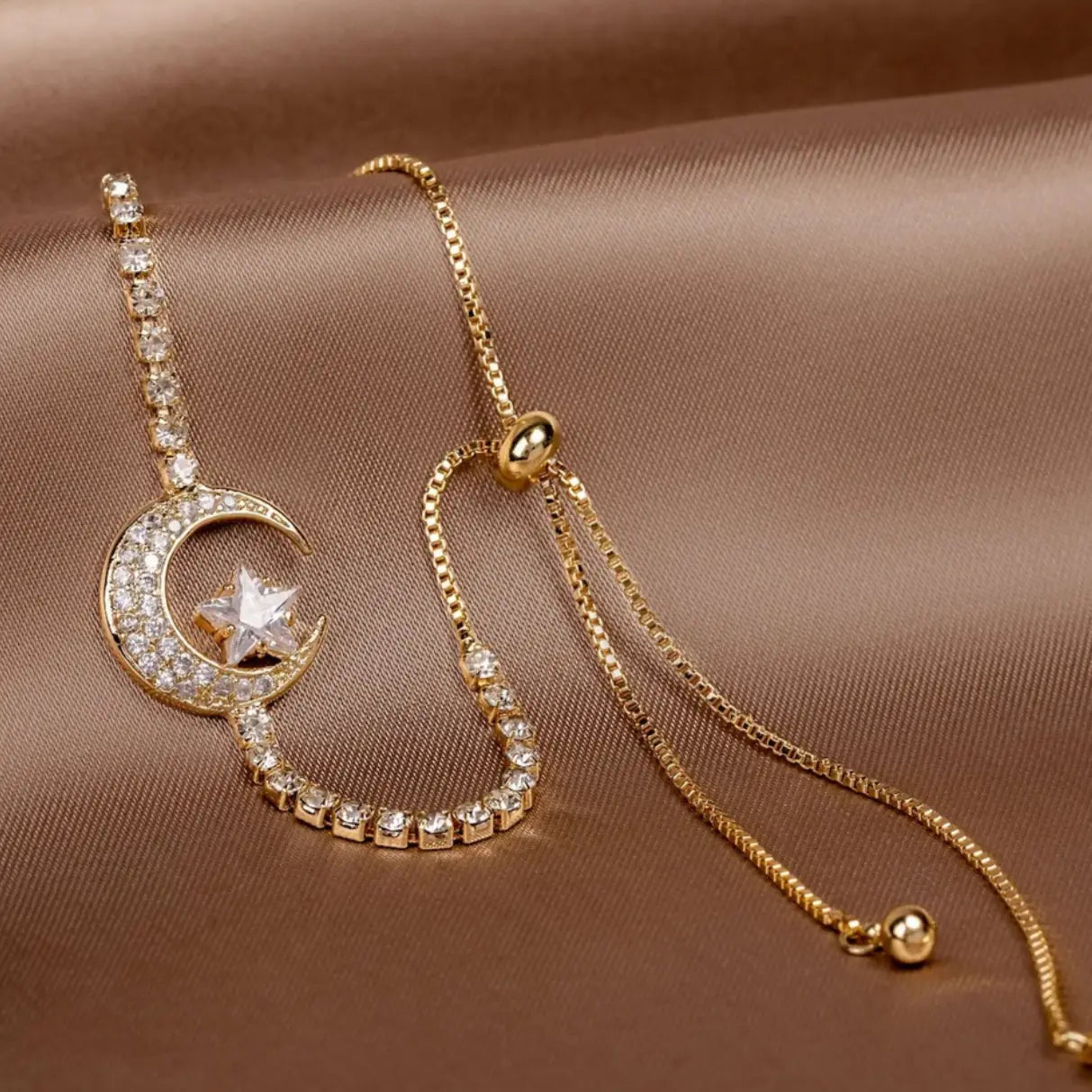 Gold Moon Pendant Bracelets with Zirconia Accents
