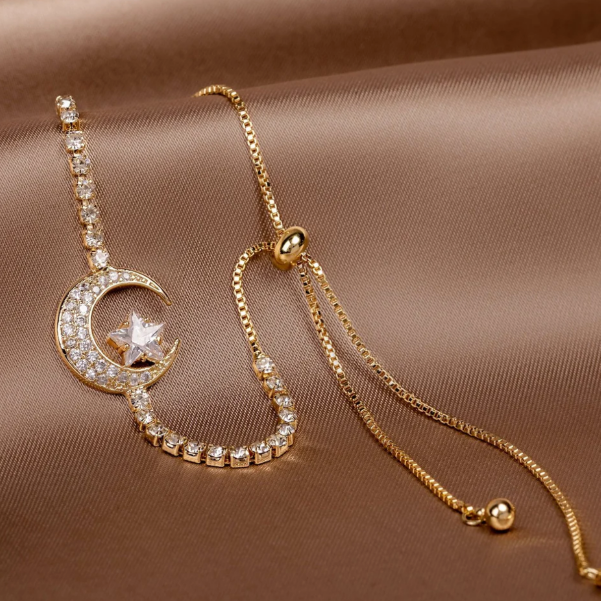 Zirconia and Gold Moon Pendant Bracelets