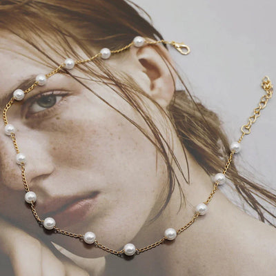 Gold Pearl Necklace.