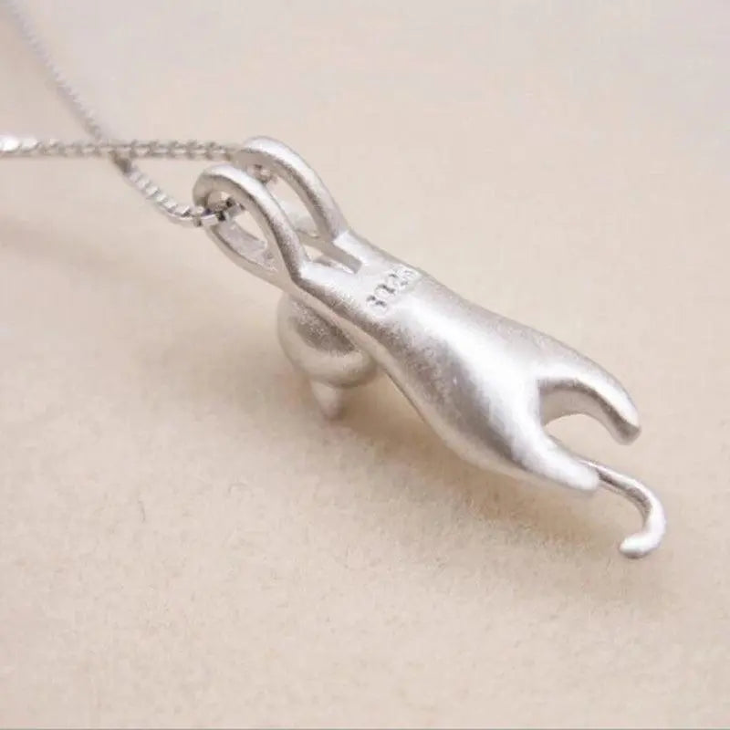 Playful Kitty Necklace in 925 Sterling Silver