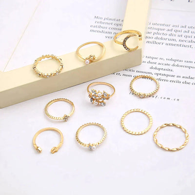 10-Piece Elegant Bohemian Ring Set in Silver and Gold Plating for a Chic Style