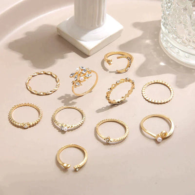 10-Piece Elegant Bohemian Ring Set in Silver and Gold Plating for a Chic Style