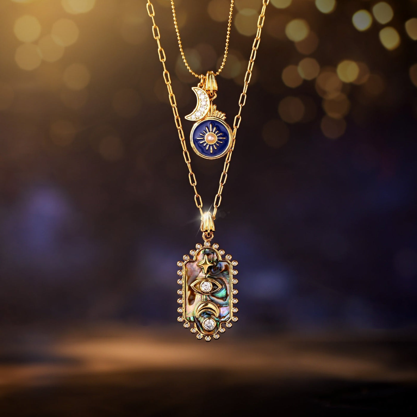 Layered Necklace with Evil Eye Charm