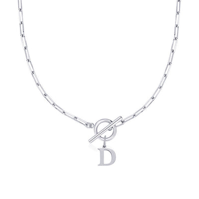 Circle Lock Clasp Necklace Featuring Paperclip Initial Charm