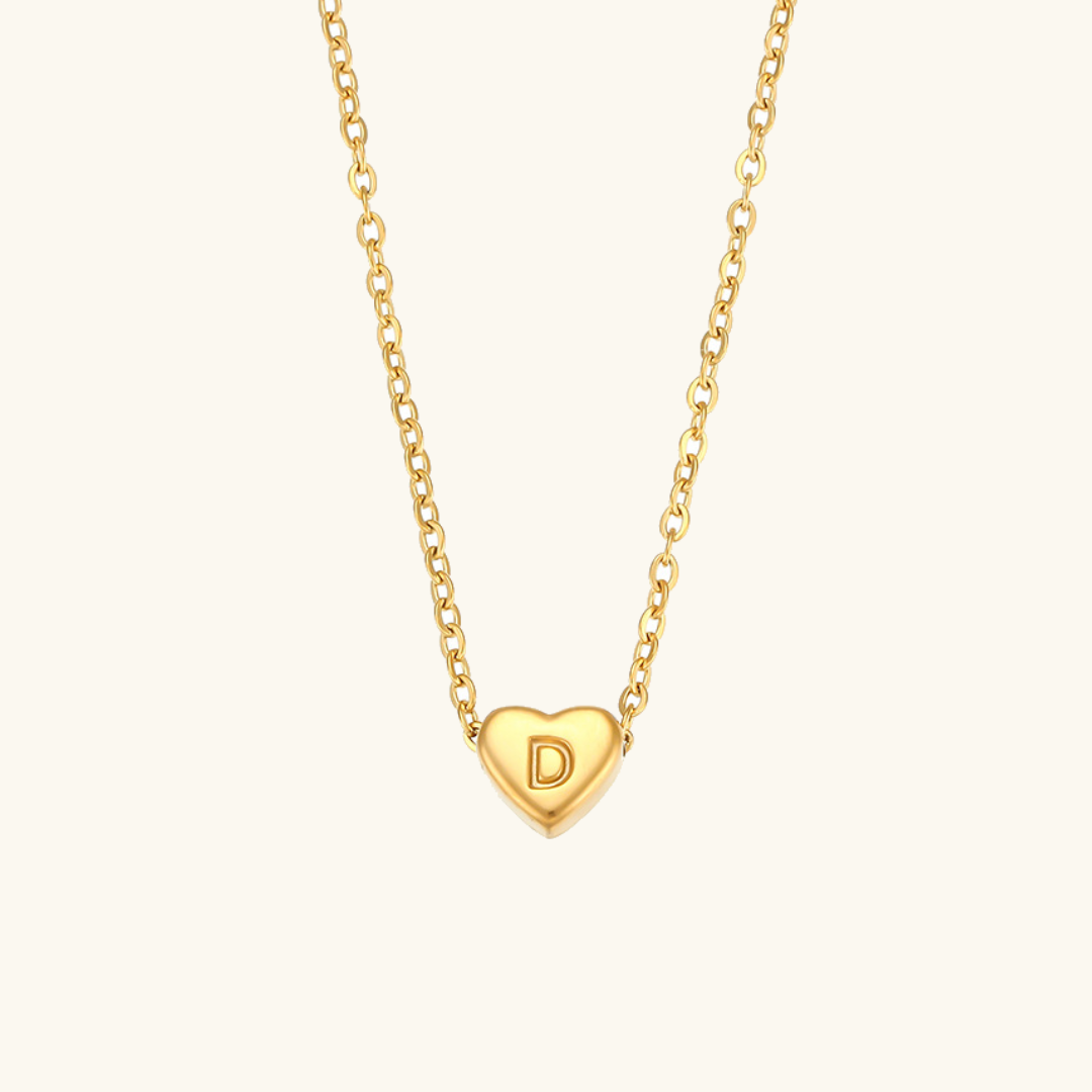 18k Gold Heart Initial Necklace