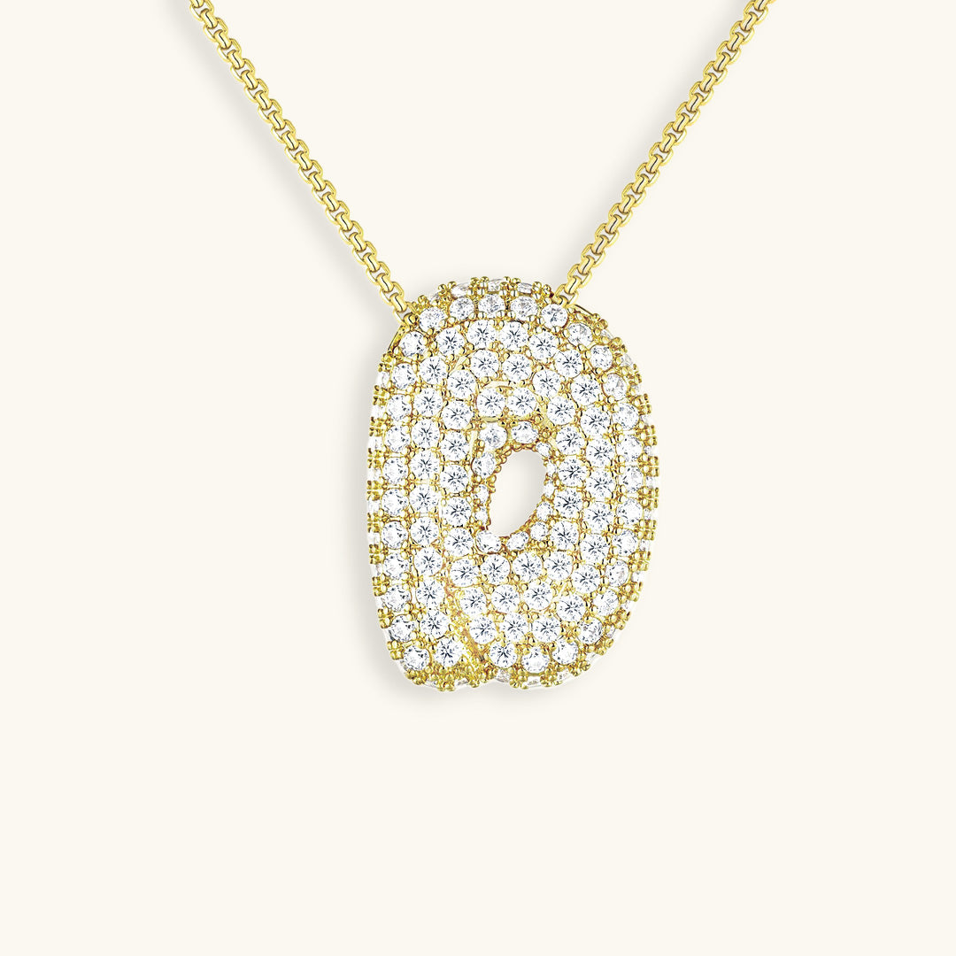 18k Gold Bubble Name Necklace with Diamond Accent