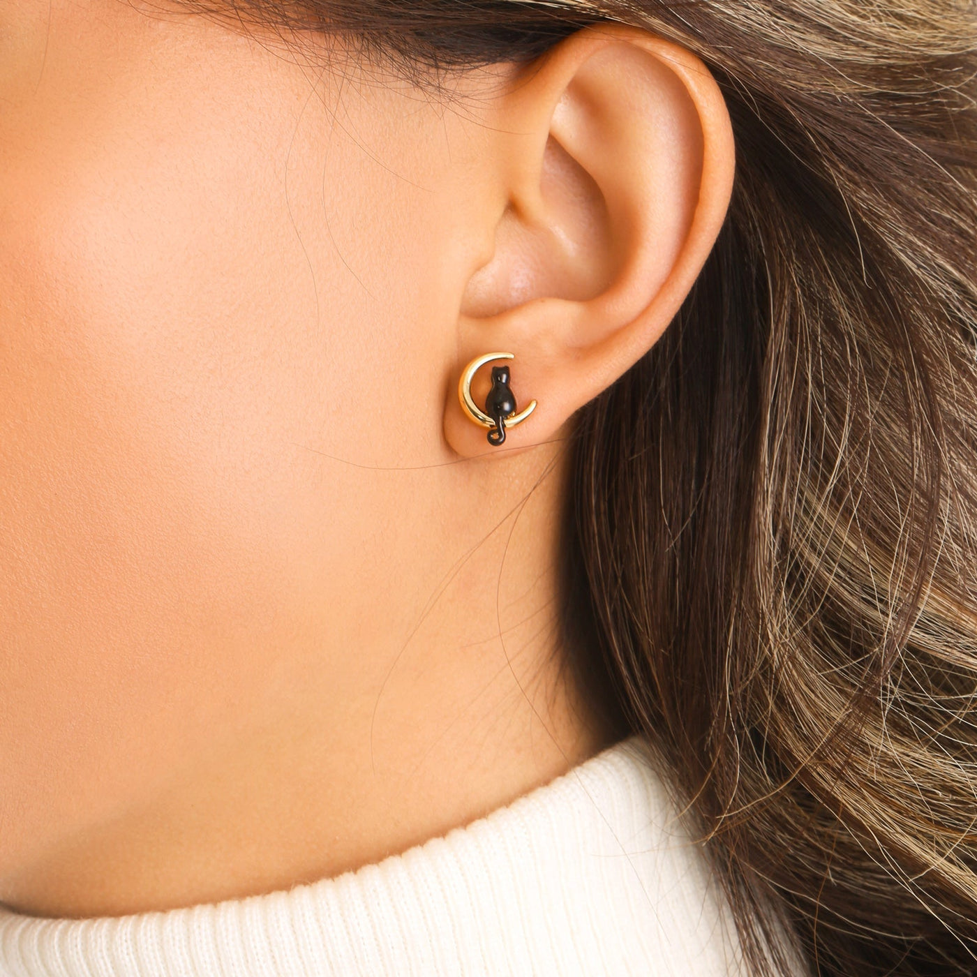 Moonlit Black Cat Earrings