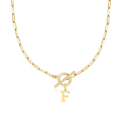 Circle Lock Clasp Necklace Featuring Paperclip Initial Charm