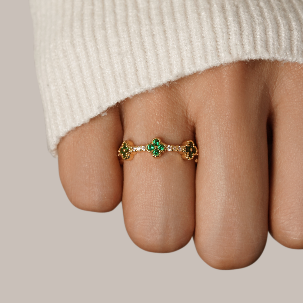 Four-Leaf Clover Crystal Ring of Luck