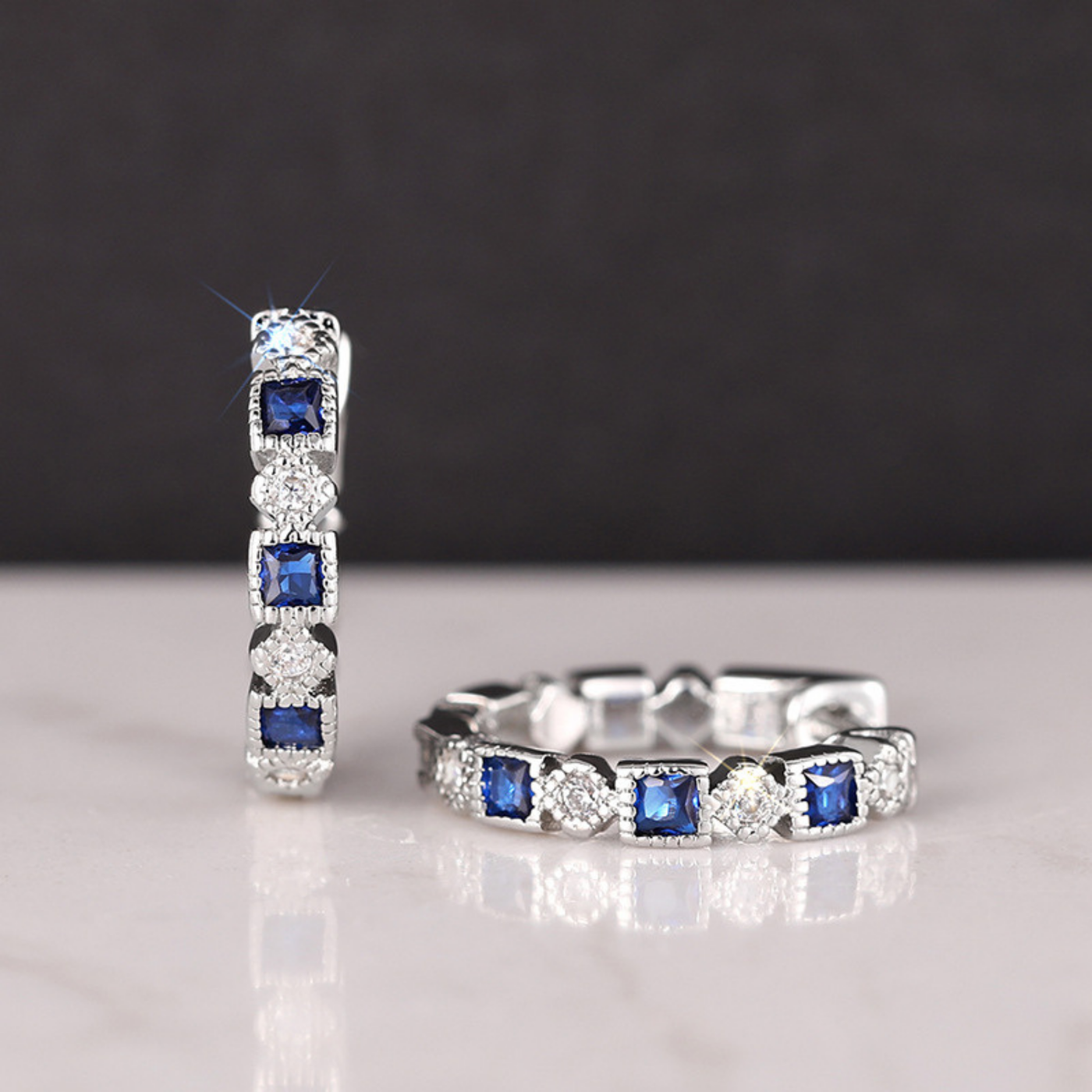 Blue Zircon Geometric Circle Earrings