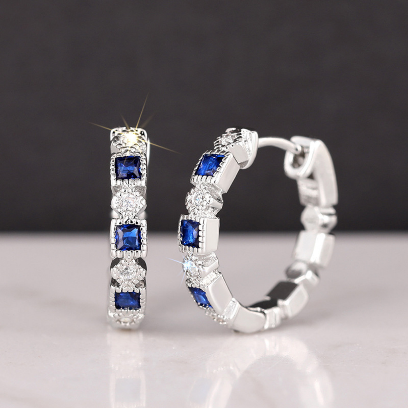 Blue Zircon Geometric Circle Earrings