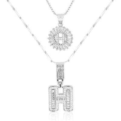 Pair of 14k Gold Initial Necklaces Adorned with Diamonds