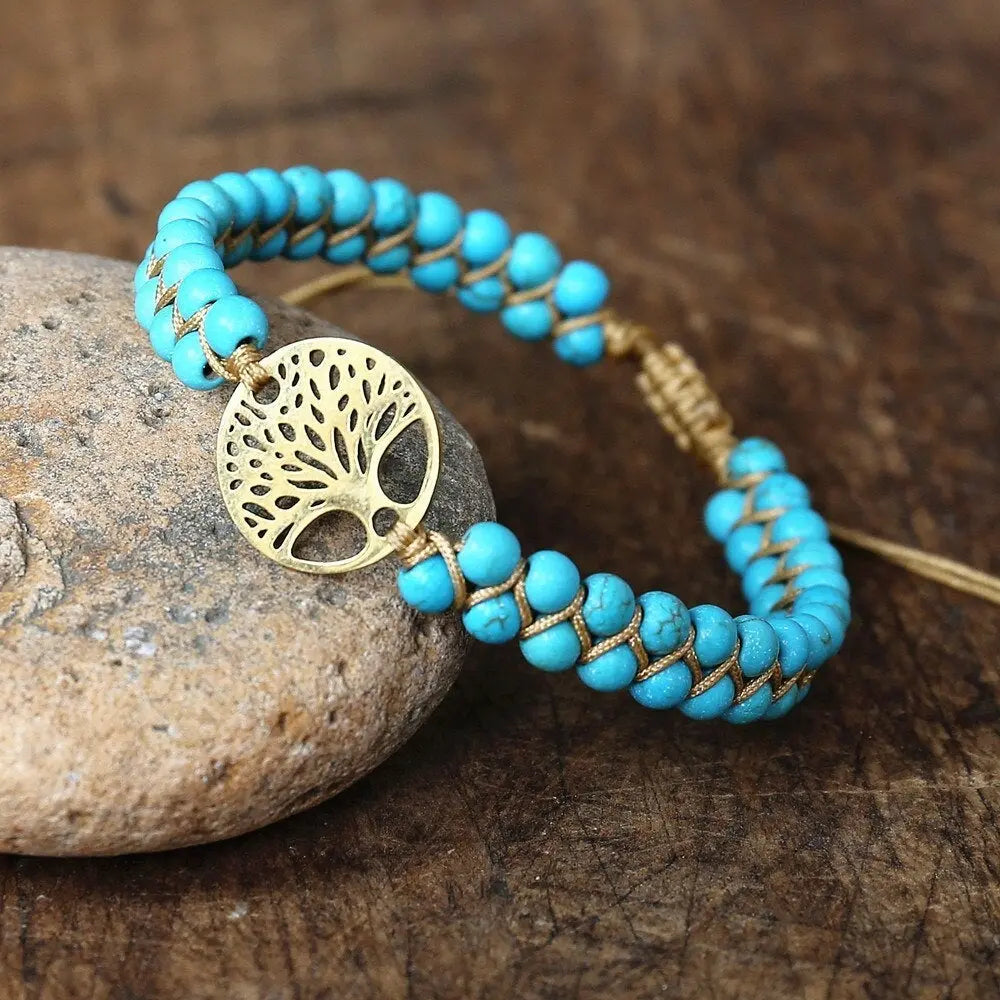 Artisan Crafted Tree of Life Bracelet Featuring Turquoise Gemstone