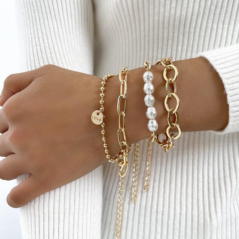 Set of Gold Pearl Bracelets